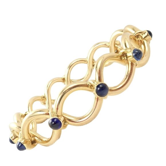 Rare! Authentic Tiffany & Co 18k Yellow Gold France Sapphire Bangle Bracelet - Picture 8 of 9